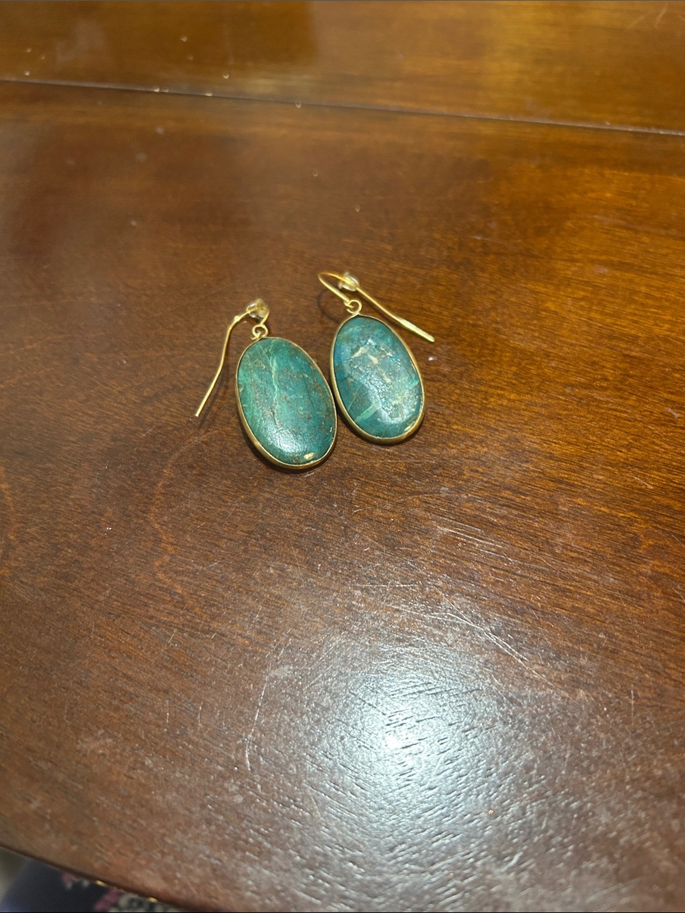Banana Republic Gold-Trim Teal Oval Drop Earrings